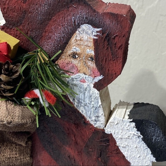 Vintage 90’s Standing Wood Old World Country Santa Toy Bag Hand Painted … - Picture 4 of 8